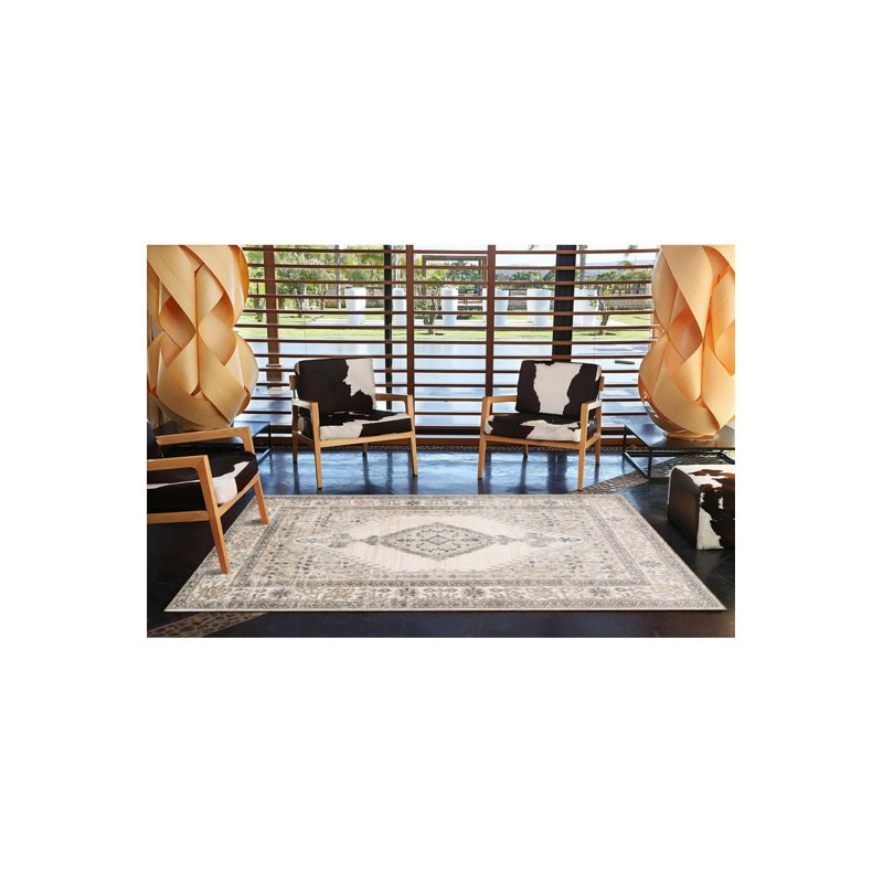 Tapis tissé lavable traditionnel à motif de nœuds crème, Tapis de couloir 3 pi 3 po x 6 pi 7 po inclus