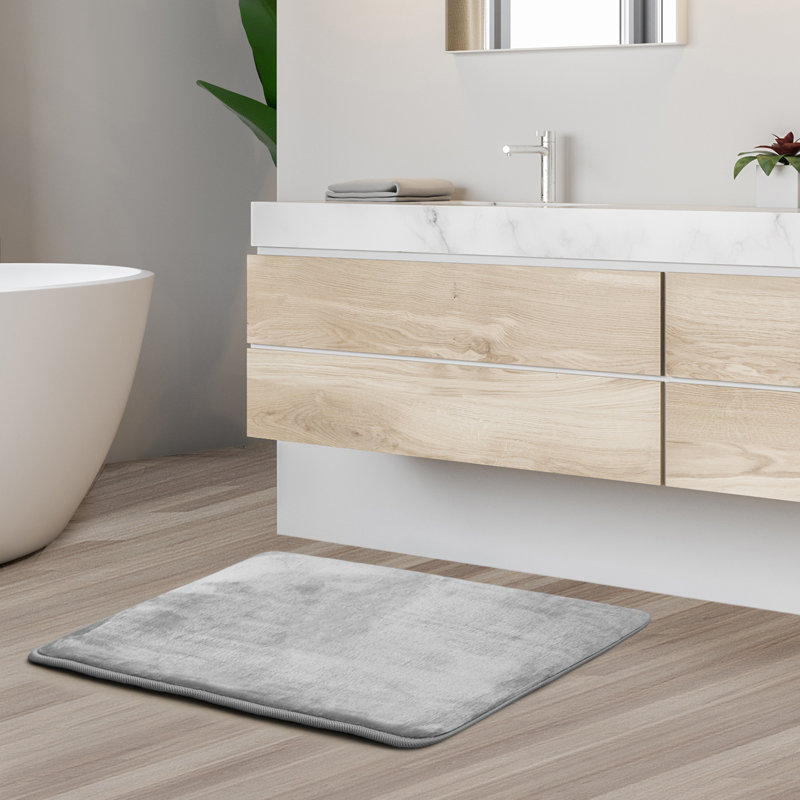 Ultra-Soft Memory Foam Bath Rug with Non-Slip PVC Backing, Silver/Grey, Small: 24" L x 17" W