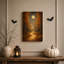 «Autumn Forest Path And Gazebo Under Full Moon Halloween», art mural sur toile-1629426880