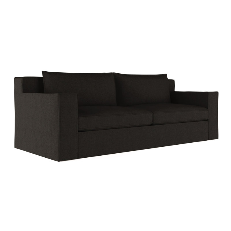 Mulberry Square Track-Arm Sofa with Flange Seam, 33" H x 108" W x 45" D, Pebble Weave Linen Graphite, Dark Brown