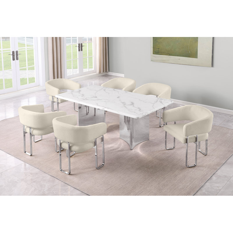 Ensemble de salle à manger Grand White, 72 po L x 40 po l (7 pièces), Crème, Argent argent