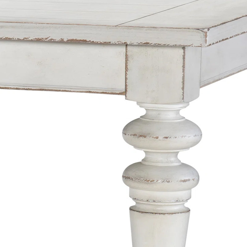 Extendable Solid Wood Dining Table Sets, White, Brown