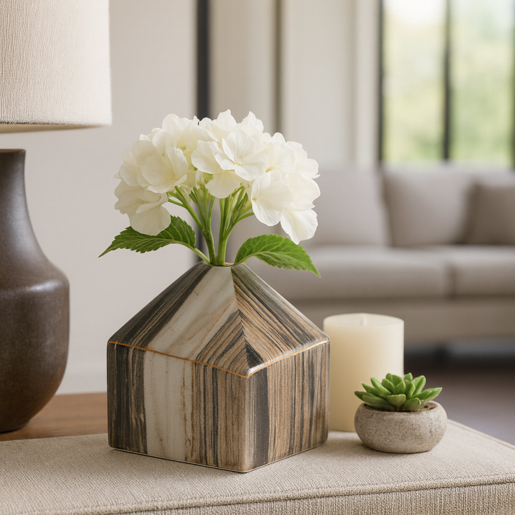 Marble Table Vase, 5", Gray/Brown