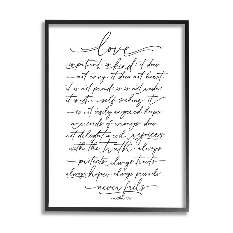 «Heartfelt Love Is Quote Classy Cursive», typographie, Giclée encadrée noir minuit, H 14 po x l 11 po x P 1,5 po