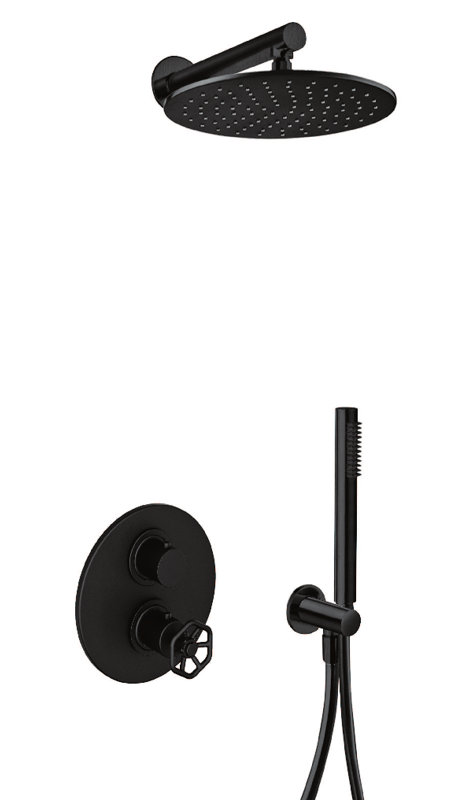 Industrial Collection Thermostatic Shower System with 2-Way Diverter, 8-Inch Rain Shower Head and Wall Mounted Hand Shower, Valve Included