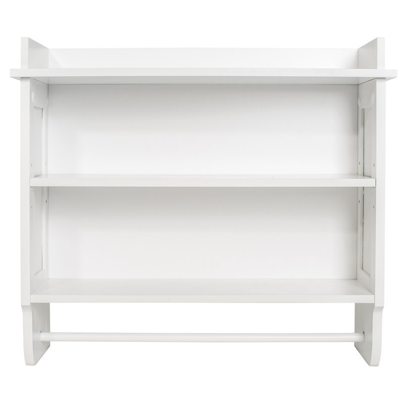Elevated White Wooden Floating Wall Shelf with Towel Bar