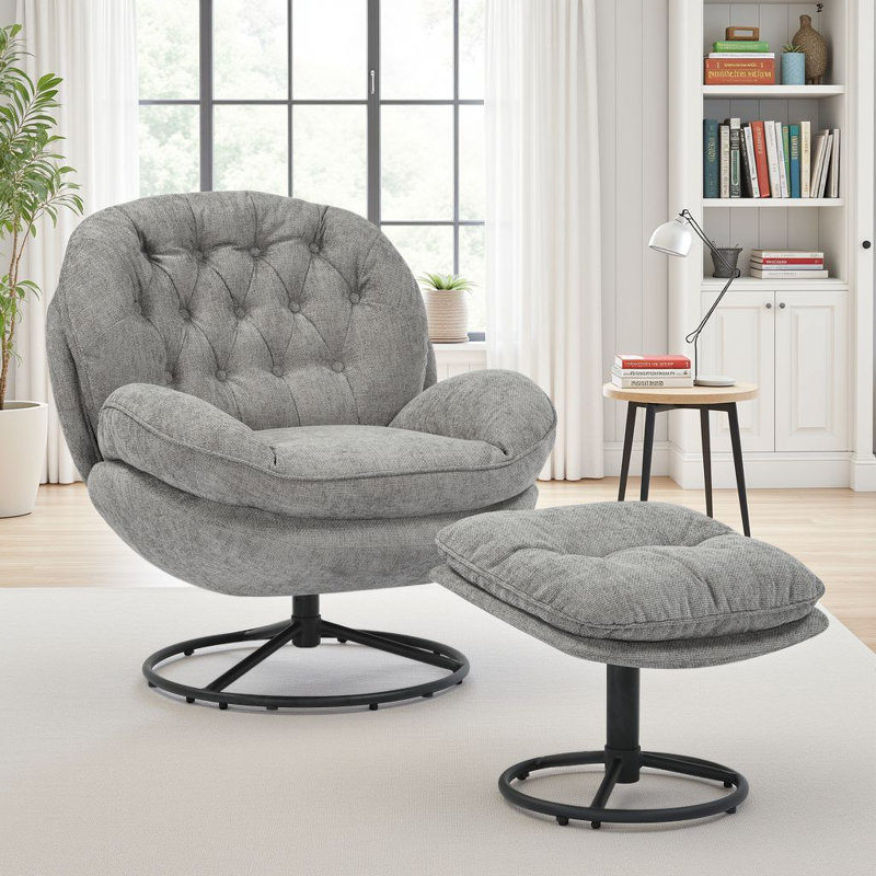 Azura Swivel Accent Chair with Footstool, Grey