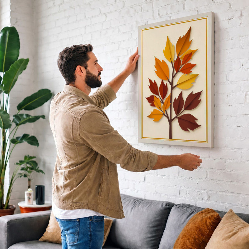 Autumn Branch Botanical - Wrapped Canvas, 24x16 - 61.0 x 40.6 cm, Terracotta Border