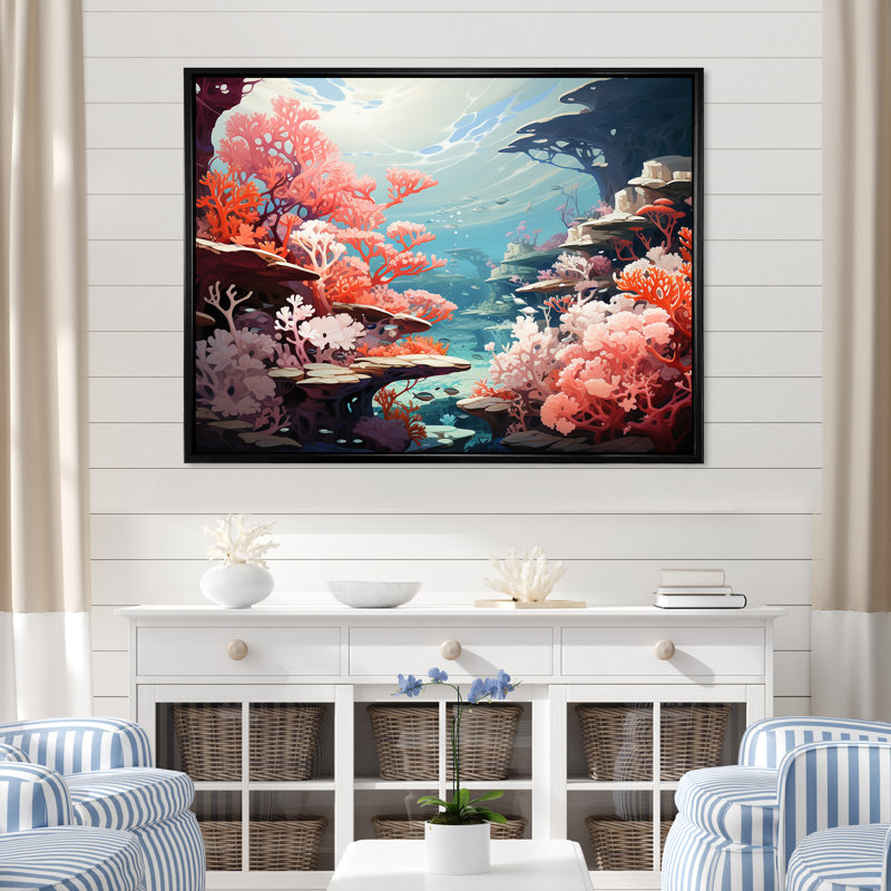 Aqua Serenade sous l'eau Corail IV - Imprimé, Cadre flottant noir, H 12 po x l 20 po x P 1 po