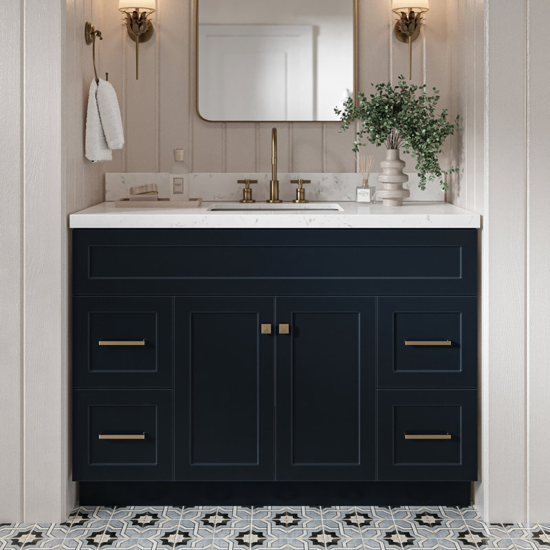 Hamlet 48.25'' Bathroom Vanity with Carrara Quartz Top, Midnight Blue