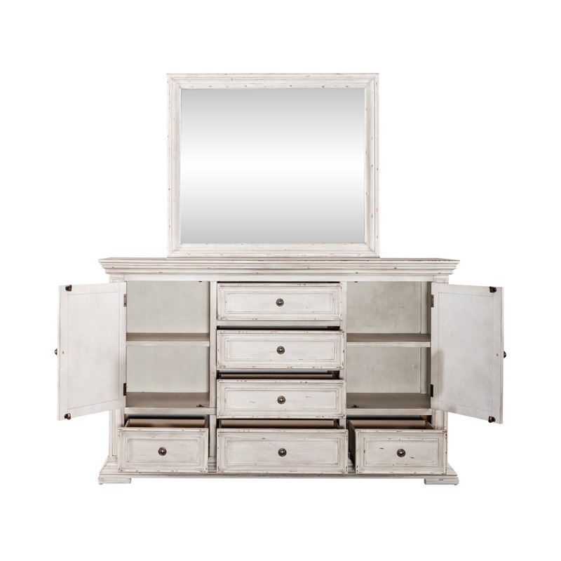 Ensemble de commode 6 tiroirs avec miroir Temple Cloud, Blanc