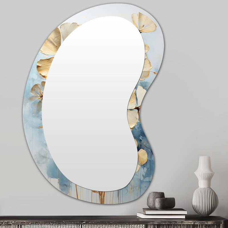 Minimalisme blanc et bleu fleurs de géraniums III - miroir mural décoratif asymétrique géraniums, 31 po x 22 po