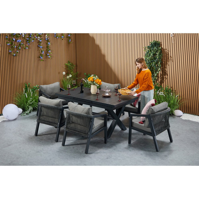 Stretching Table With 8 Armchairs, 7 Pcs: Table, 6 Chairs