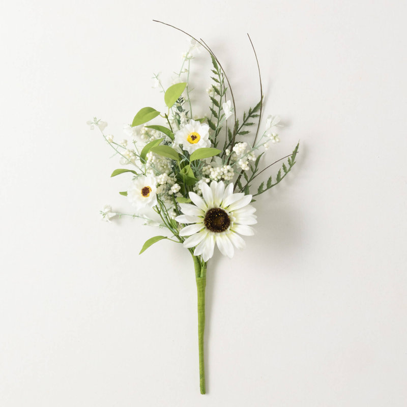 Tournesol artificiel et baies vaporeuses H 18 po; blanc