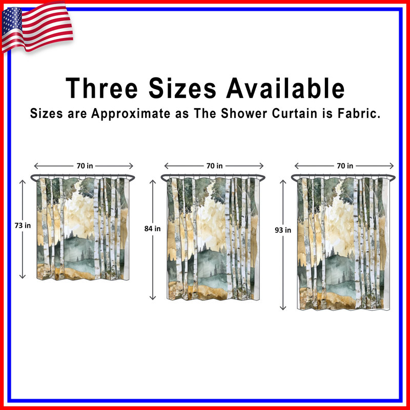 Birch Tree Forest Landscape Shower Curtains Extra Long, 70in W x 72in H