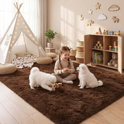 Deep Pile Fluffy Shaggy Area Rug pink living room rug