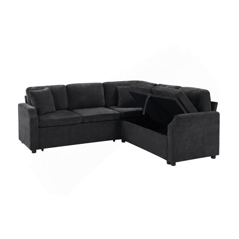 Canapé-lit modulaire en forme de L Canapé modulaire rembourré en L de 81,9 po avec canapé-lit et compartiment de rangement caché pour le salon, noir