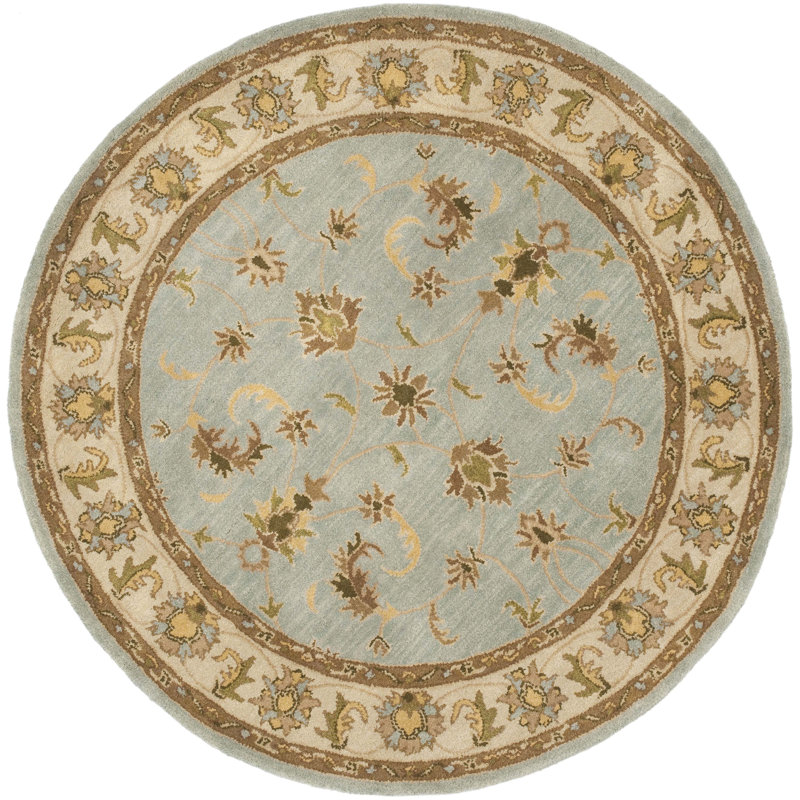 Cranmore Hand Tufted Wool/Cotton/Latex Oriental Rug in Light Blue/Biege, Round 3'6"