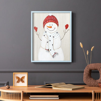 Festive Snowman III, reproduction encadrée - bois massif