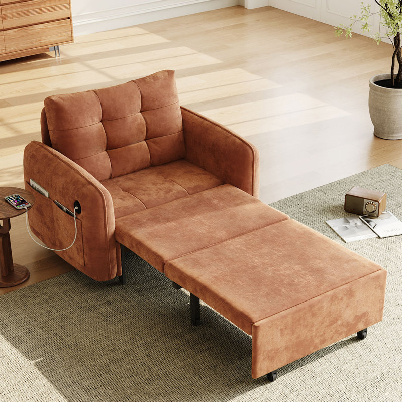Chaise longue capitonnée 3-en-1 avec chargement et rangement USB, Orange