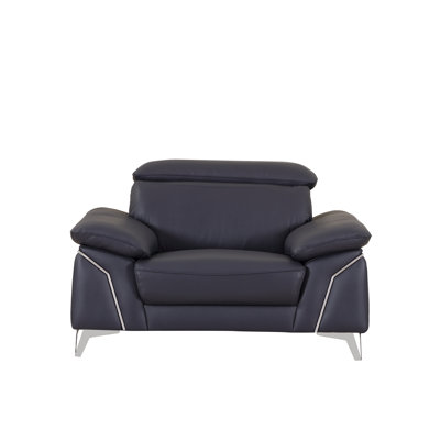 Fauteuil bleu marine avec repose-tête réglable en cuir véritable