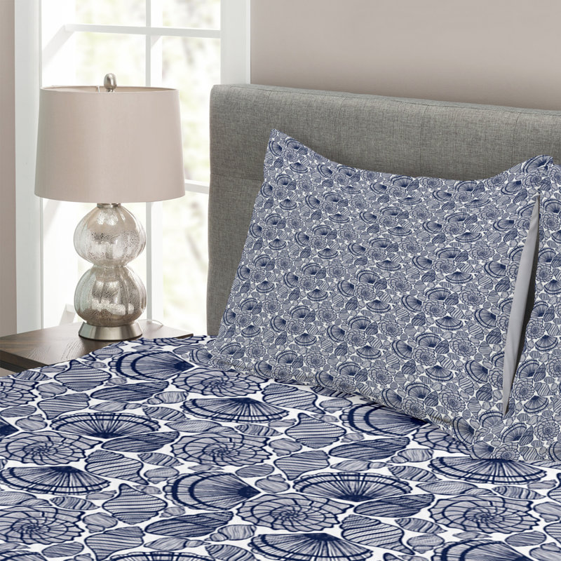 Adryen Dark Blue/White Microfibre Bedspread Set, 220 x 264 cm