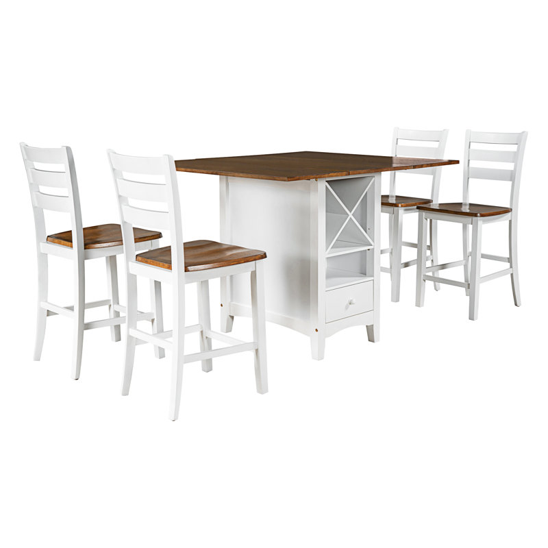 Ensemble de table de salle à manger 5 pièces à hauteur de comptoir en bois avec abattant, ensemble de cuisine avec support à vin et tiroirs
