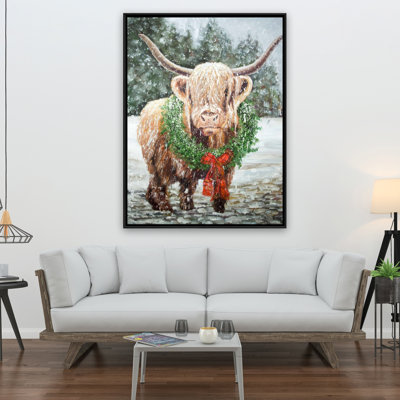 Highland Christmas Cow Print On Canvas