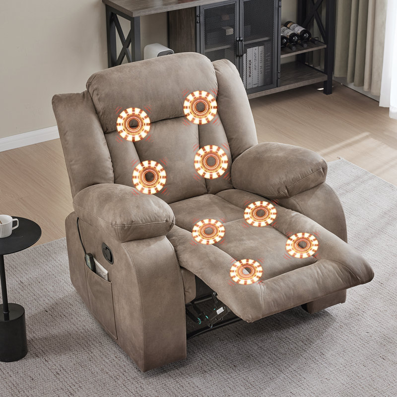 Kokal 37" Wide Manual Soft Reclining Chair with Heated and Massage Functions, Light Brown
