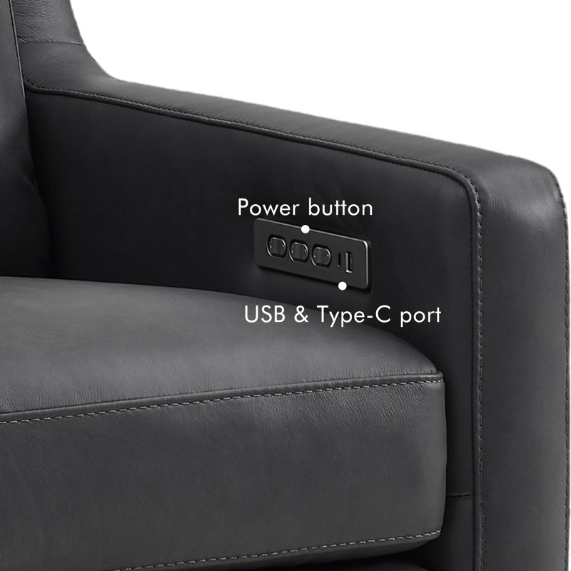 32" Genuine Leather Power Recliner With Zero Wall, Adjustable Headrest & Lumber, Charcoal
