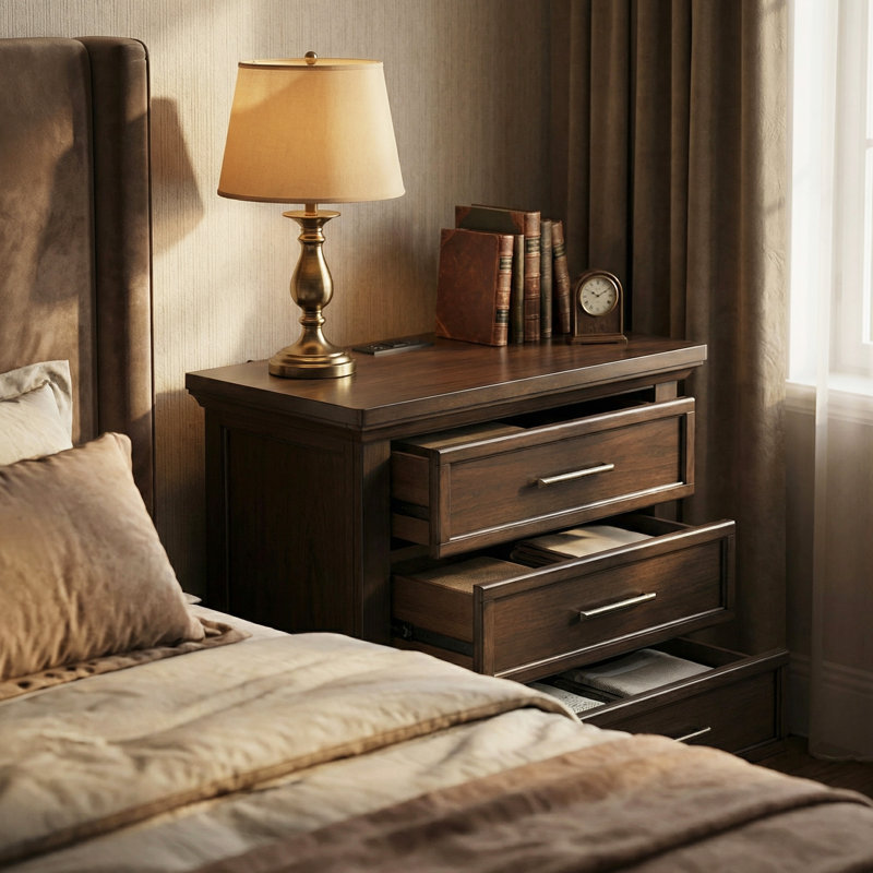 Solid Wood 3-Drawer Nightstand Bedside Table
