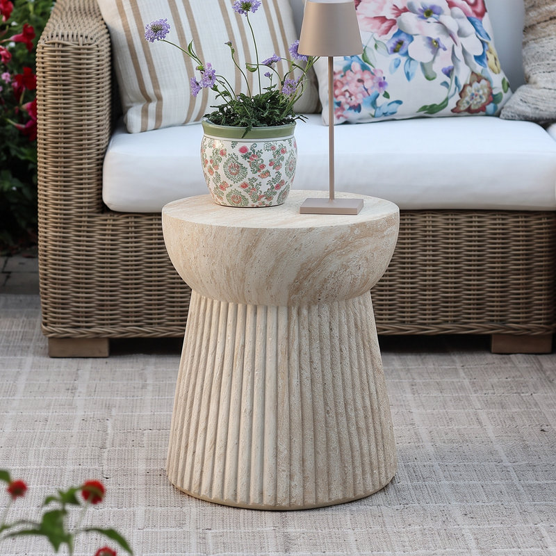Kaiden Lightweight Concrete Side Table, Travertine