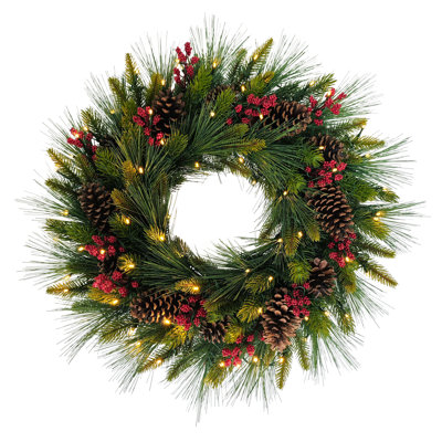 Pre-Lit Artificial Adorned Christmas Wreath