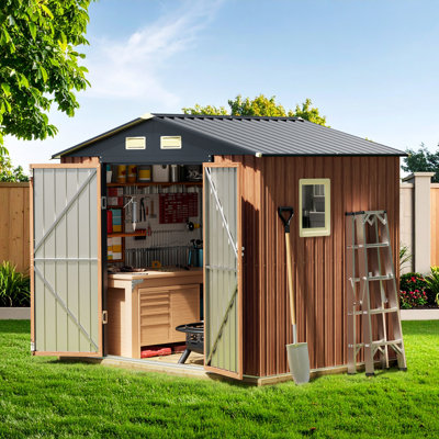 8x10 FT Outdoor Steel Storage Shed with Lockable Doors and Window, Perfect for Garden, Backyard, and Patio Storage