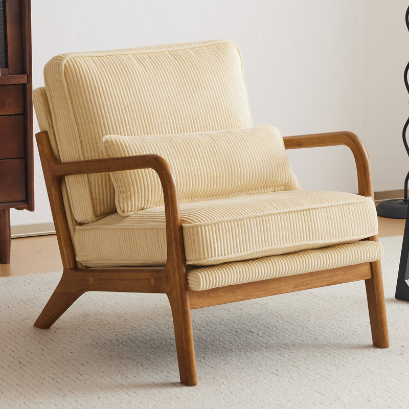Upholstered Armchair, Beige Corduroy