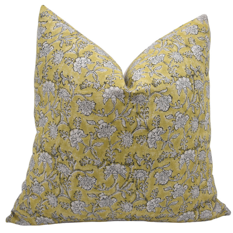 Coussin décoratif floral en lin épais épais 24 x 24 - NAAYAB, 24 po x 24 po