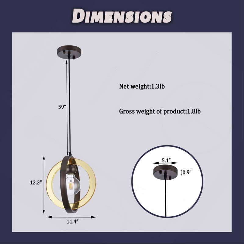 1-Light Matte Antique Bronze Chandelier