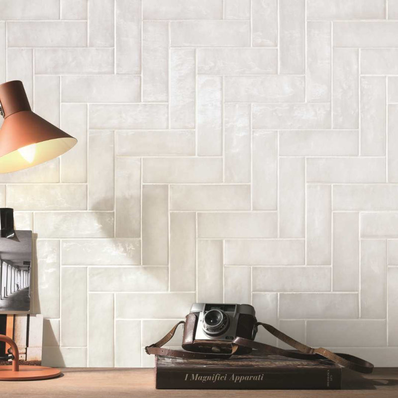Galileo 2" x 6" Glossy Porcelain Wall Tile, Bianco Glossy
