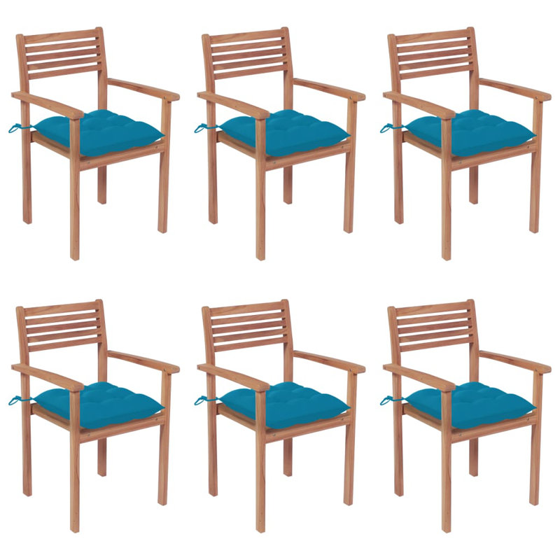 Chaise de patio en teck avec coussins Tools, Bleu clair