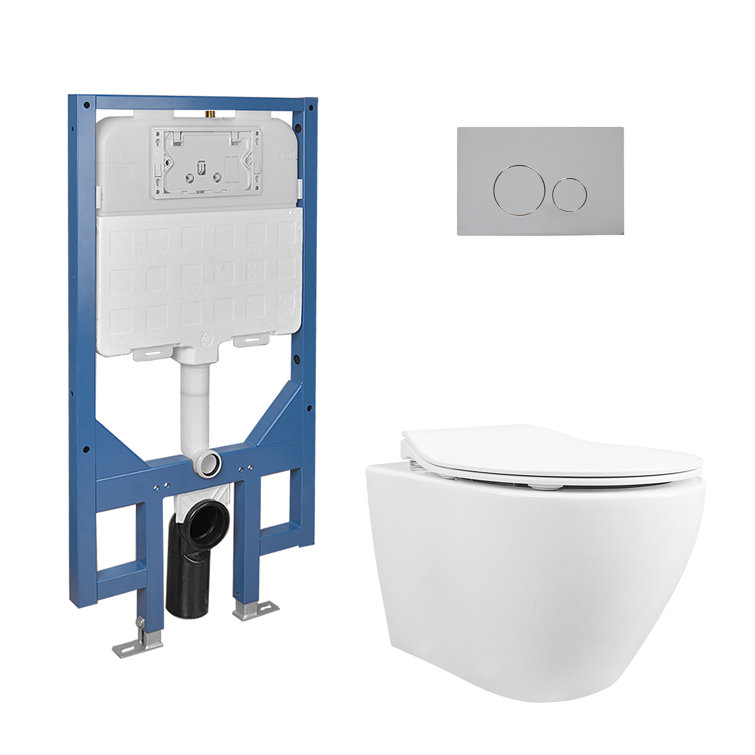 Dual-Flush Elongated Wall Mounted Wall Hung Toilet With Concealed In-Wall Toilet Tank(Seat Included)