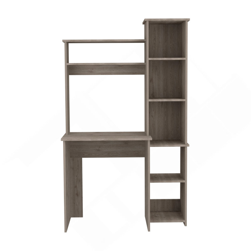 Bureau d'écriture, deux tablettes supérieures, cinq casiers - gris clair