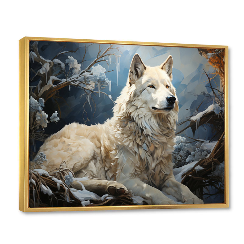 " Wolf Watch In Winter Patchwork III ", Gold Floater Framed, 16" H x 32" W x 1" D