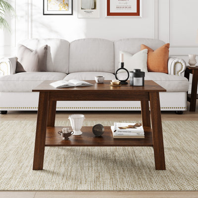 Table basse de style campagne moderne avec tablette de rangement, table de salon rectangulaire à 2 niveaux, tables de cocktail industrielles pour le bureau à domicile