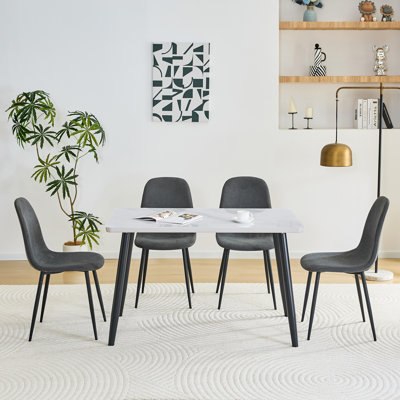 47.3" Modern Faux Marble Dining Table Set For 4, Compact Kitchen Set With Chrome Legs