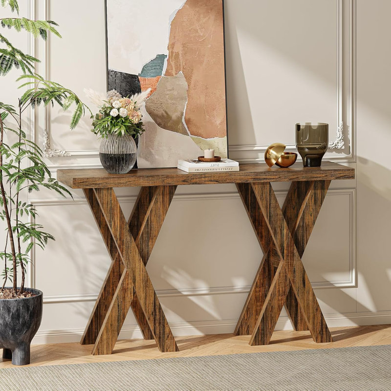 53 Inches Farmhouse Console Table, Narrow Entryway Table, Rustic Behind Couch Table For Hallway, Living Room, Entrance, And Foyer