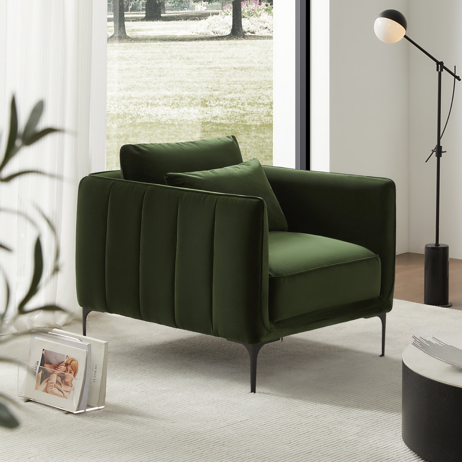 Rae 2-Piece Linen Living Room Set, Military Green Velvet
