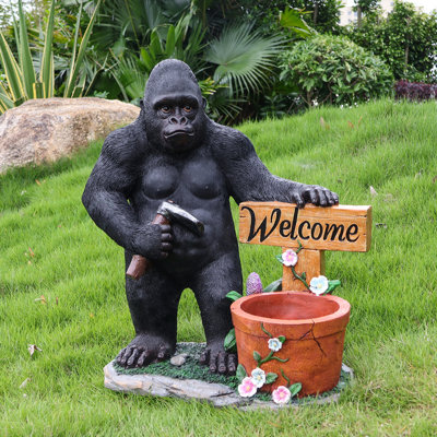 Sculpture de jardin d'extérieur pour jardin pot de fleurs pour chimpanzés - décoration de statue de jardin unique, ornement extérieur de loi intéressante