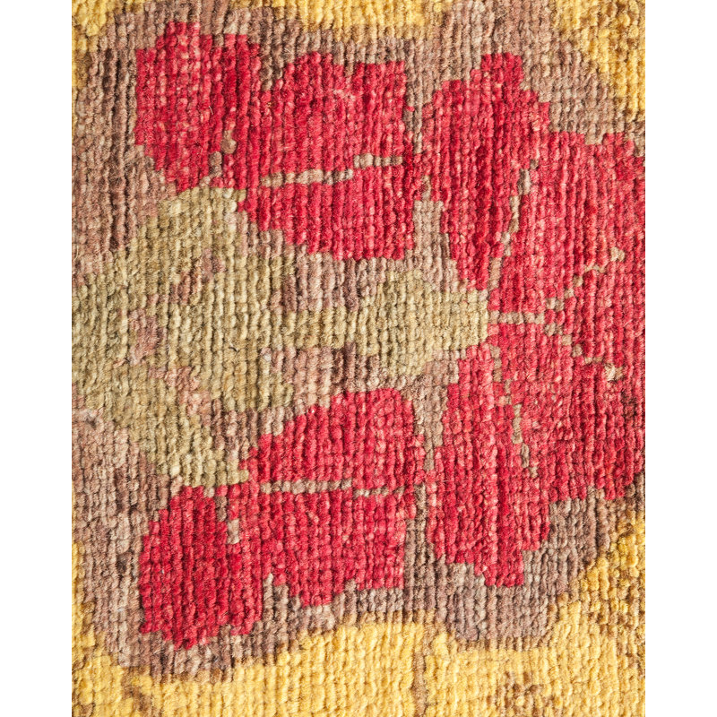 Tapis rose / fauve en laine noué à la main de conception unique 6 pi 1 po x 8 pi 9 po Caziyah Arts & Crafts