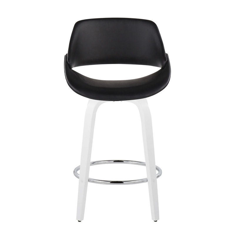 Tabouret de comptoir à hauteur fixe avec pivot en bois et similicuir avec repose-pieds rond chromé - ensemble de 2