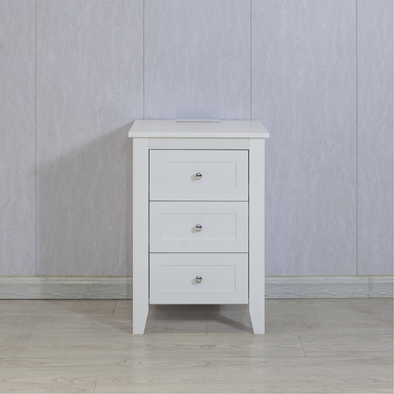 White 3 Drawer Nightstand With Charging Station And USB Ports & Power Outlets,Wooden Bed Side Table/End Table Modern Night Stands